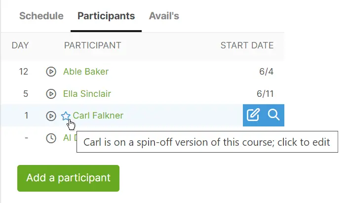 Spin off a customized course timeline for a single participant.